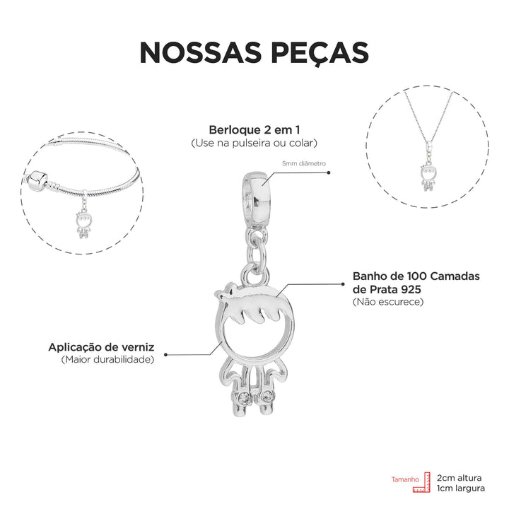 Colar Pingente Menino Filho Prata 925 — corrente 45, 50 ou 60cm