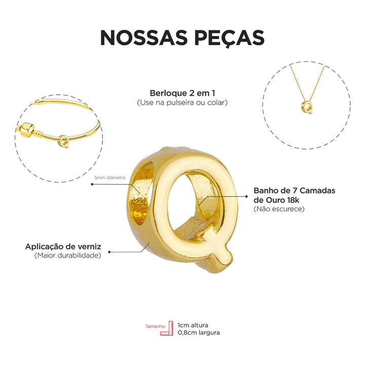 Colar Pingente Letra Q Banhado a Ouro 18k