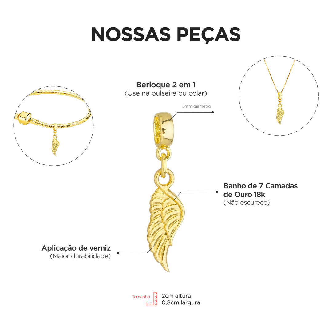 Colar Pingente Asa de Anjo Banhado a Ouro 18k