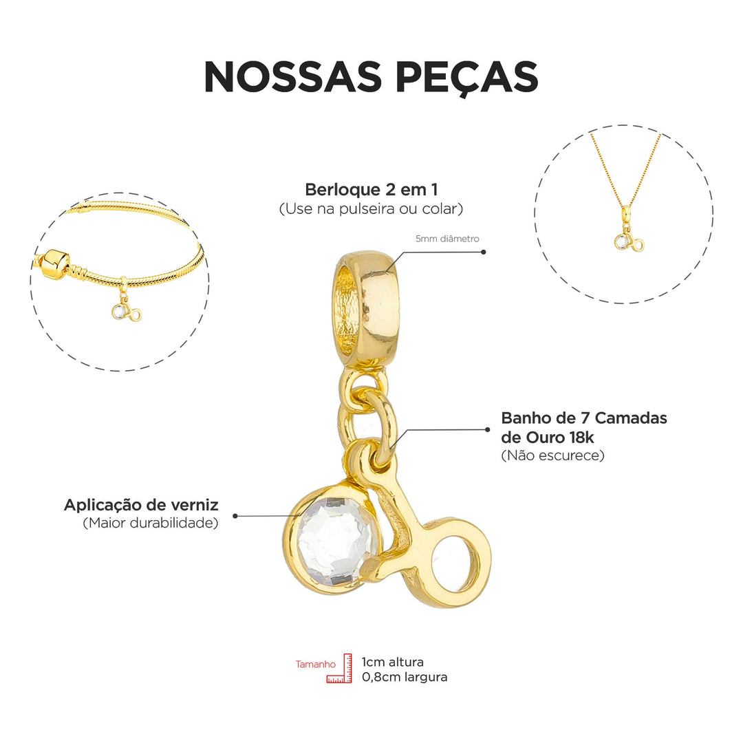 Berloque Signo Touro dourado — ângulo lateral semijoia Work Semijoias