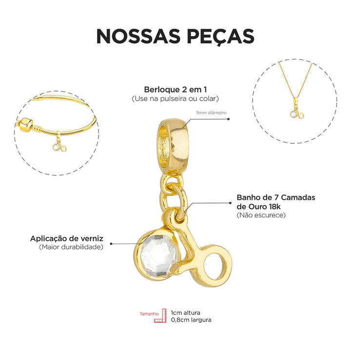 Berloque Signo Touro dourado — ângulo lateral semijoia Work Semijoias