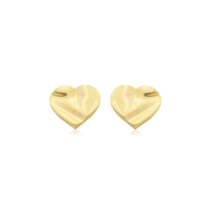 Brinco Coração Amassado 2 dourado semijoia Work Semijoias