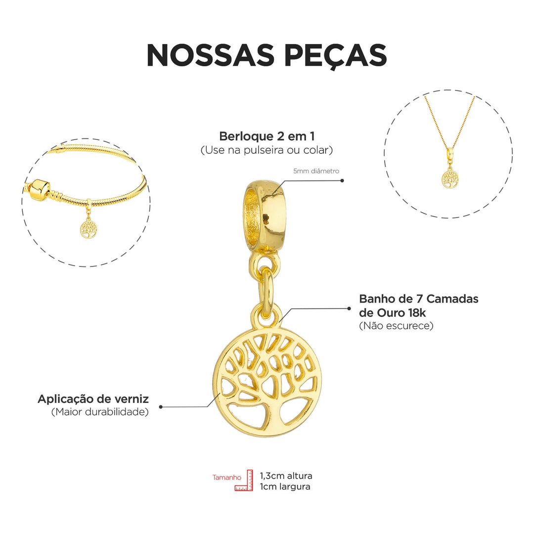 Colar Pingente Arvore Da Vida Banhado a Ouro 18k