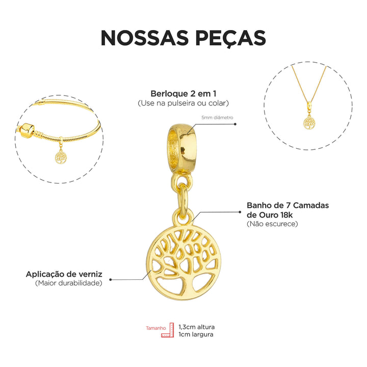 Colar Pingente Arvore Da Vida Banhado a Ouro 18k