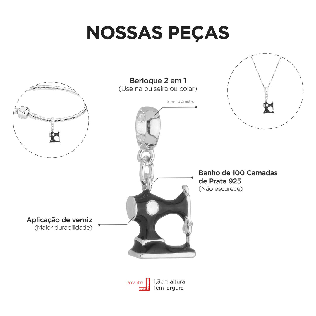 Berloque Máquina de Costura Prata 925 — presente para costureiras