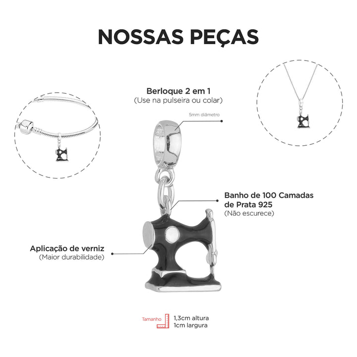Berloque Máquina de Costura Prata 925 — presente para costureiras