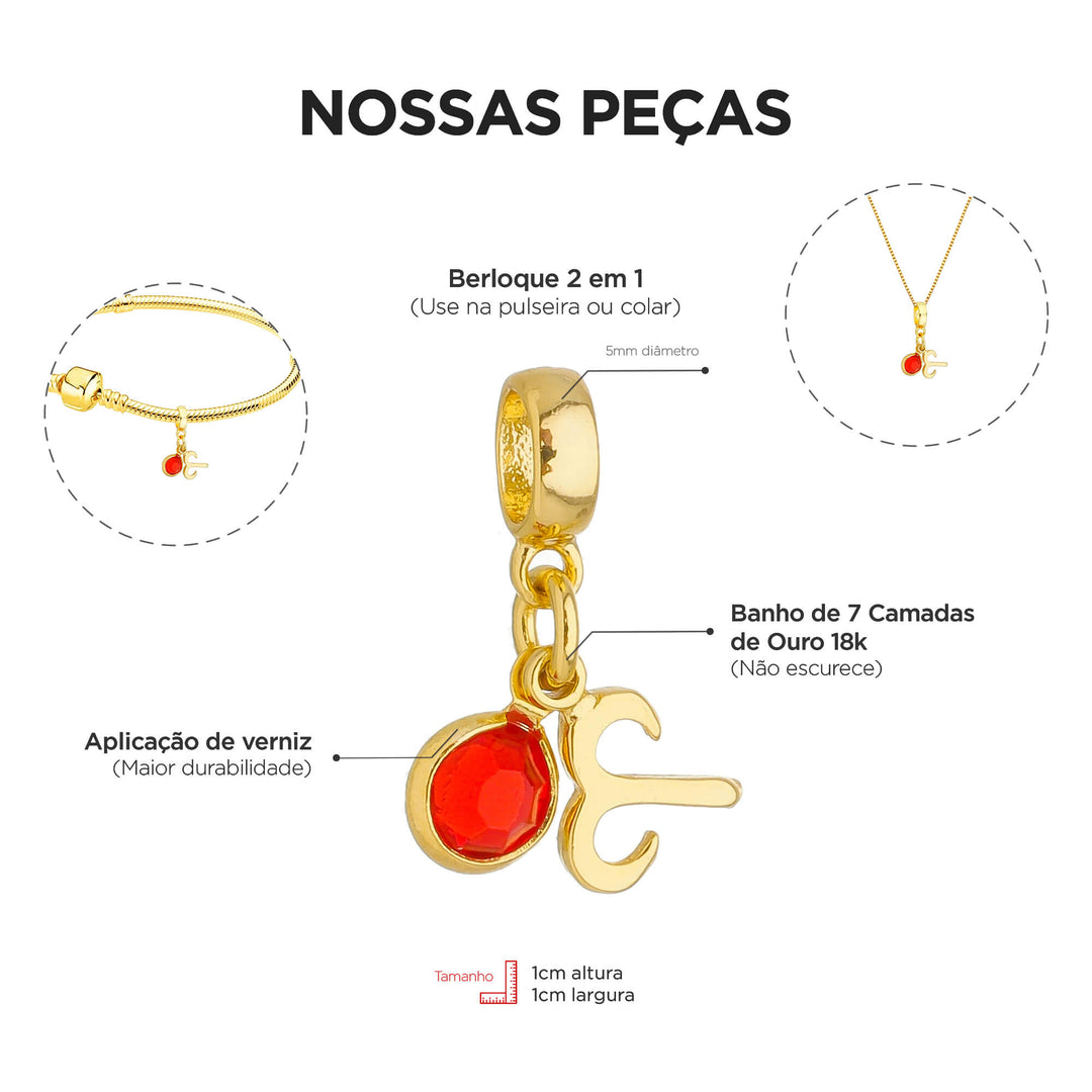 Berloque Signo Áries dourado — ângulo lateral semijoia Work Semijoias