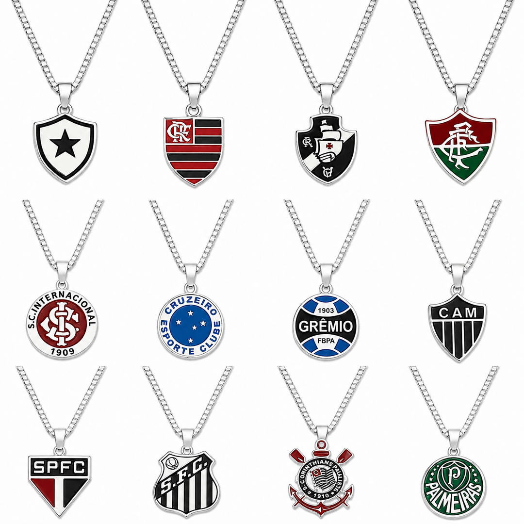 Colar Pingente Times Masculino prateado semijoia Work Semijoias
