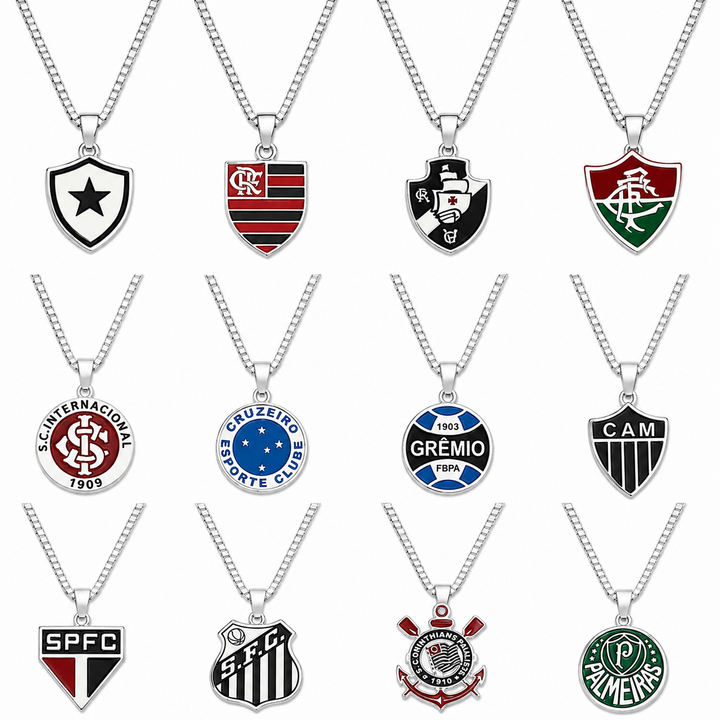 Colar Pingente Times Masculino prateado semijoia Work Semijoias