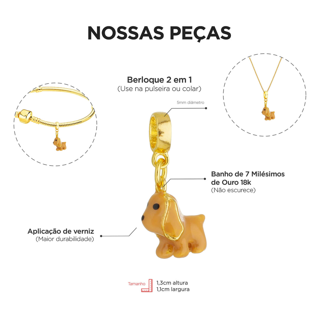 Berloque Cocker Spaniel dourado — close-up argola Work Semijoias