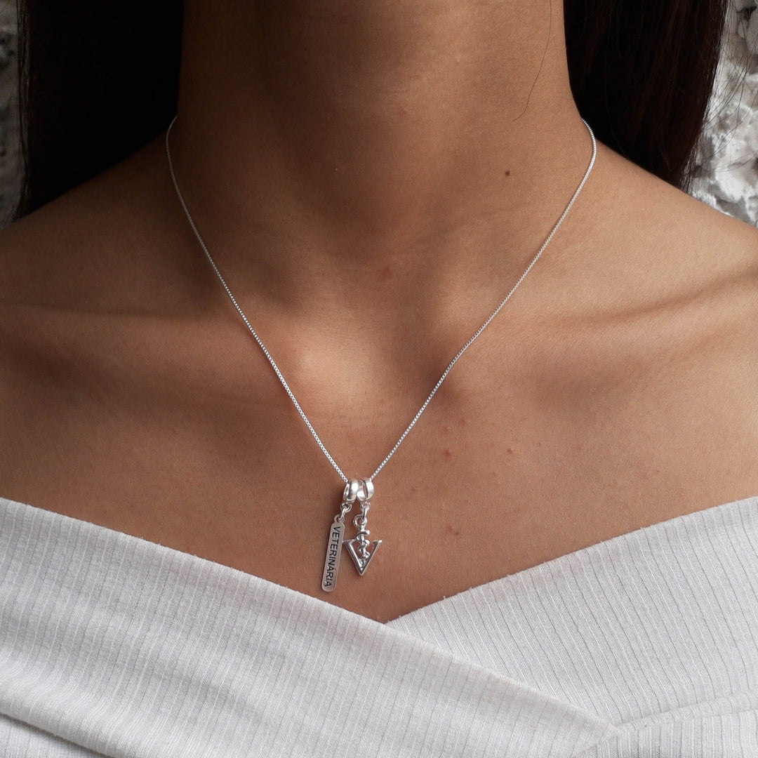 Colar Pingente Profissão Veterinária Banhado a Prata 925