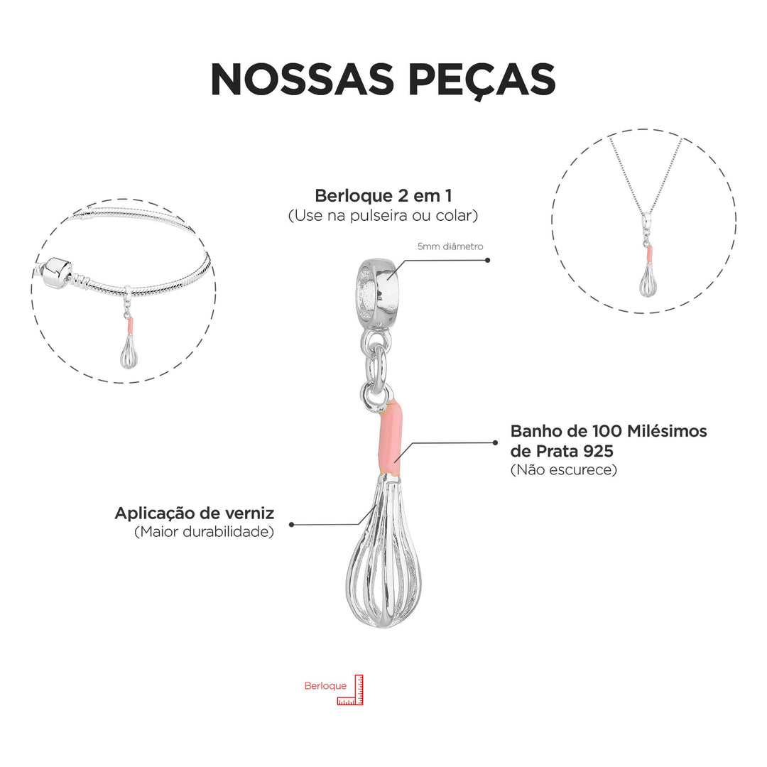 Berloque Fuê prateado — detalhe da peça Work Semijoias