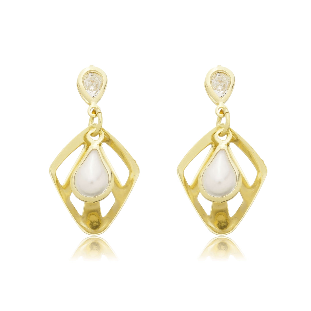 Brinco Oval com Pérola Zircônia Cravejada dourado semijoia Work Semijoias