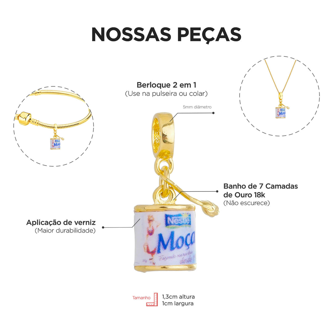 Berloque Leite Moça dourado — close-up argola Work Semijoias