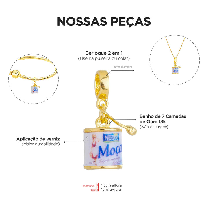 Berloque Leite Moça dourado — close-up argola Work Semijoias