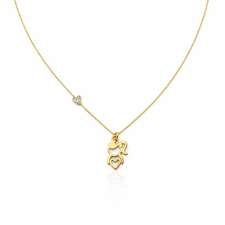 Colar Menina Vazada Coração Cravejado Zircônia dourado semijoia Work Semijoias