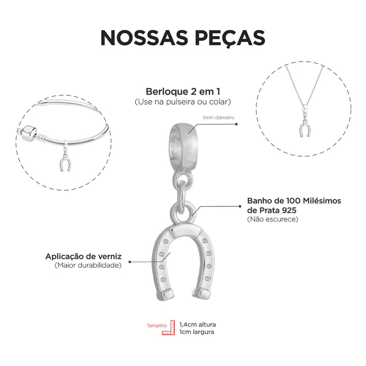Berloque Ferradura prateado — detalhe da peça Work Semijoias
