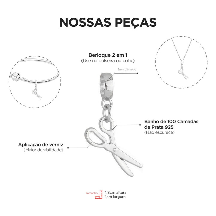 Berloque Tesoura prateado — detalhe da peça Work Semijoias