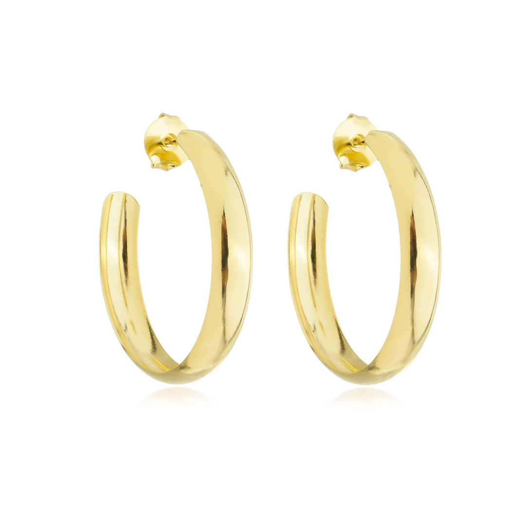Brinco Argola Arredondada Lisa Média dourado semijoia Work Semijoias