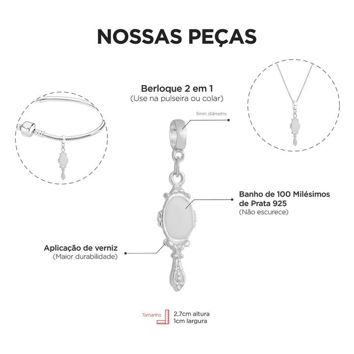Berloque Espelho prateado — detalhe da peça Work Semijoias