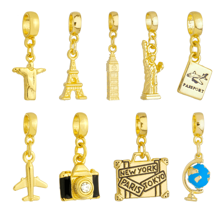 Berloques Viagem Travel Brasil Banhado a Ouro 18k