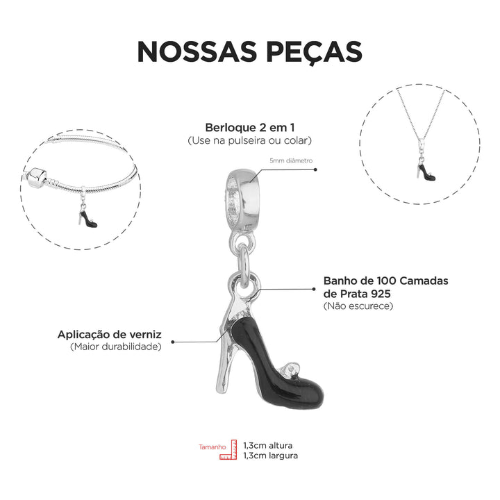 Berloque Sapato Mulher Prata 925 — compatível pulseiras pandora Work Semijoias