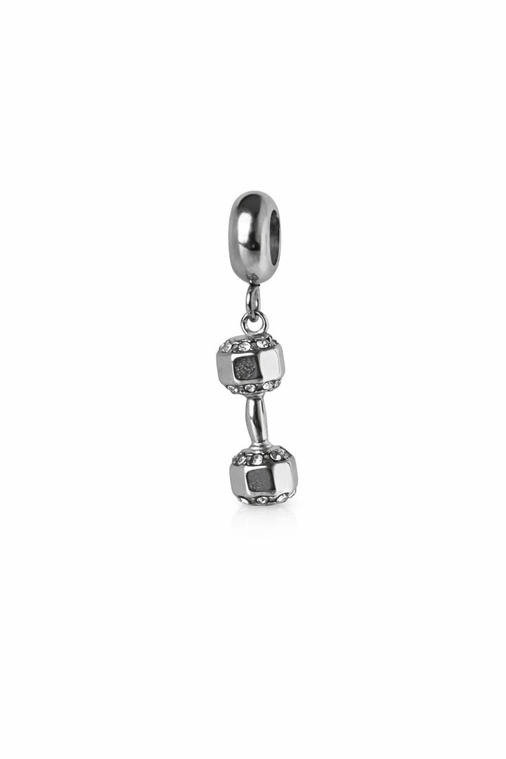 Berloque Peso Academia Cravejado Zircônia aço inox semijoia Work Semijoias