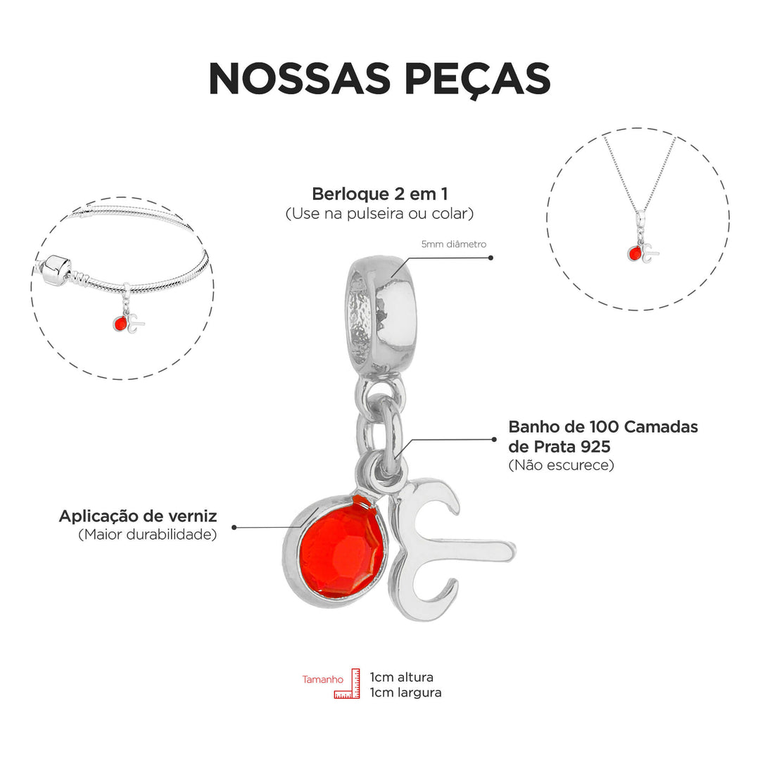 Berloque Signo Áries prateado — detalhe da peça Work Semijoias