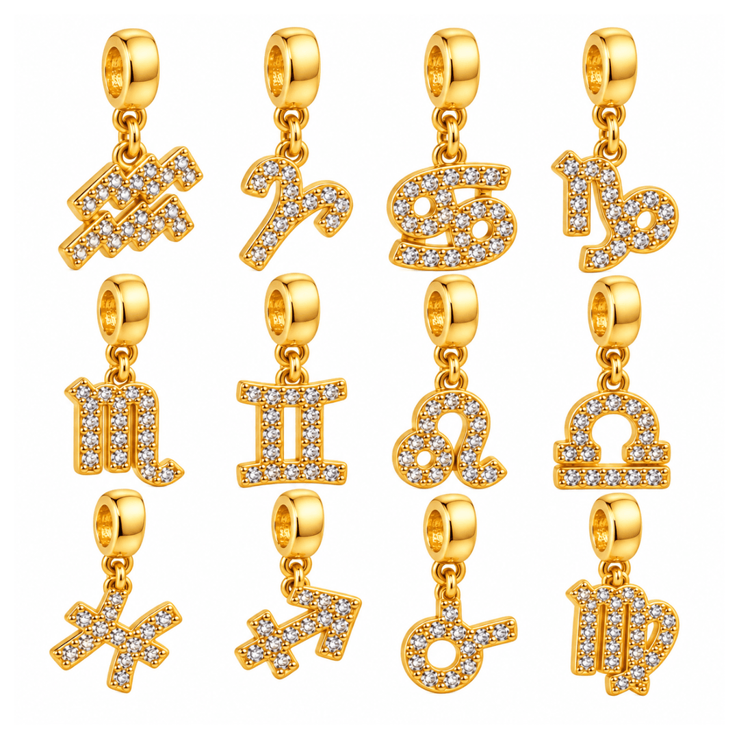 Berloques Signos Cravejados Banhado a Ouro 18k