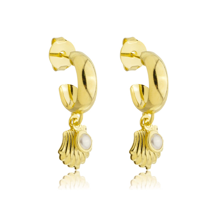 Brinco Argola com Concha de Pérola dourado semijoia Work Semijoias