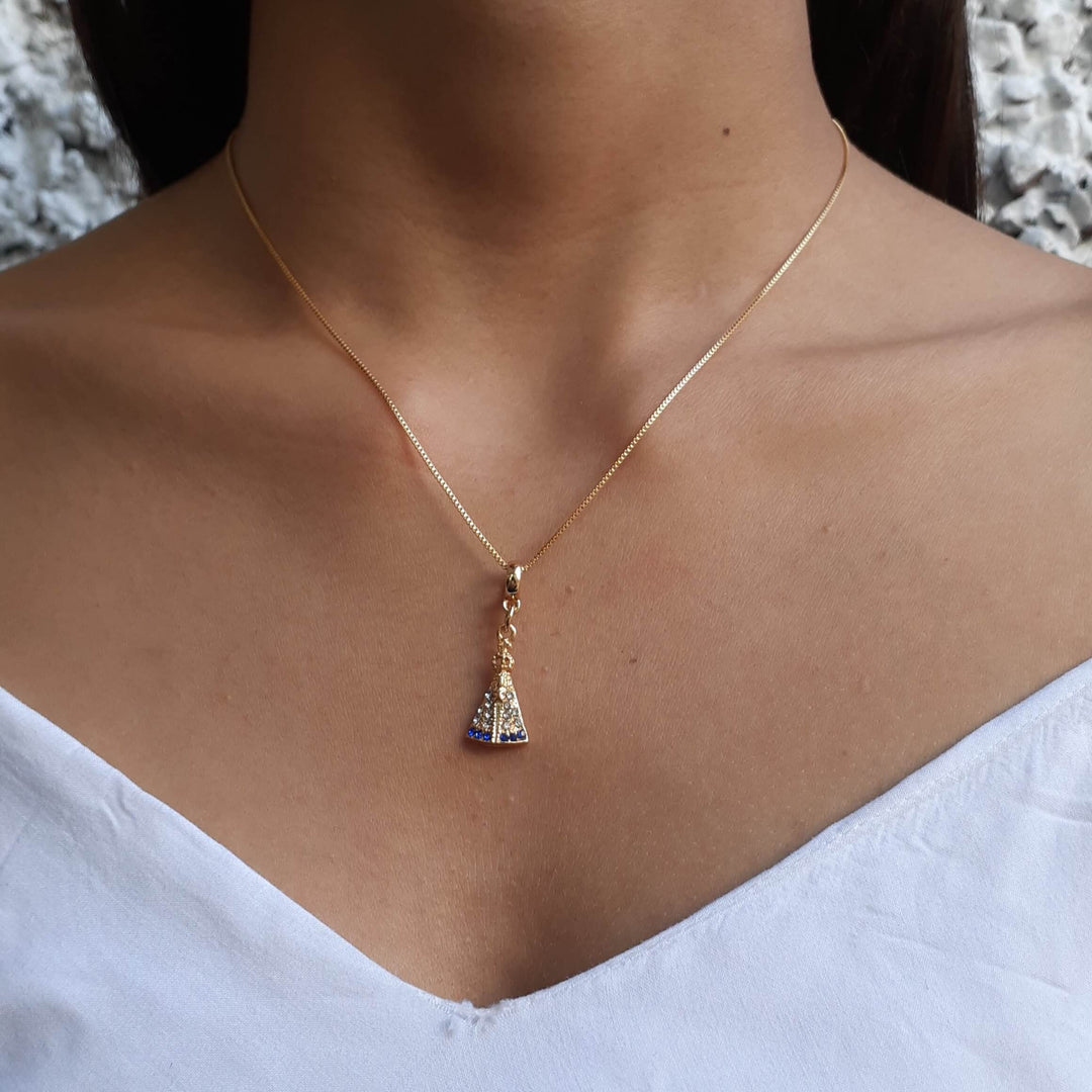 Colar Pingente Nossa Senhora Aparecida Banhado a Ouro 18k