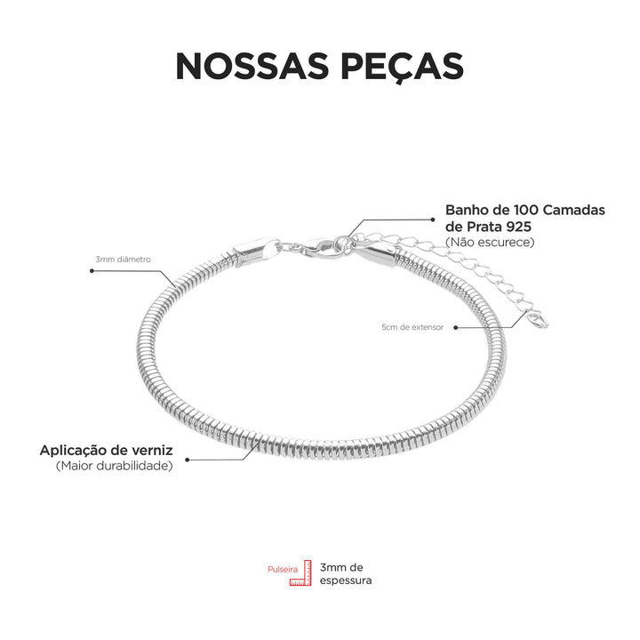 Pulseira Para Berloques Com Extensor Banhado a Prata 925