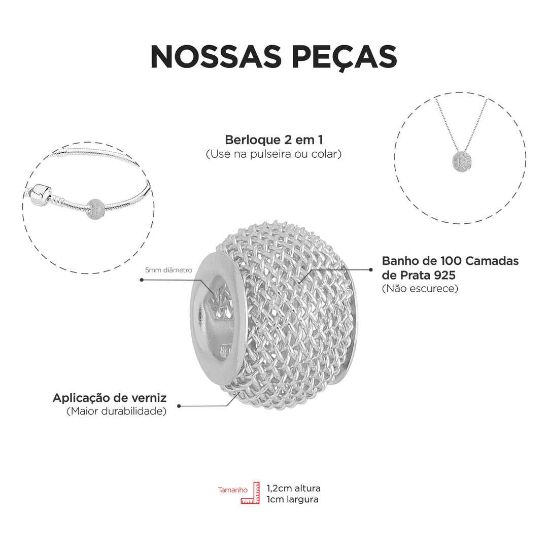 Berloque Separador Murano Telinha prateado — detalhe da peça Work Semijoias