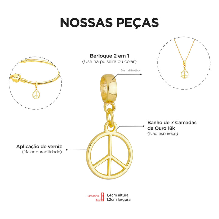 Colar Pingente Paz Banhado a Ouro 18k