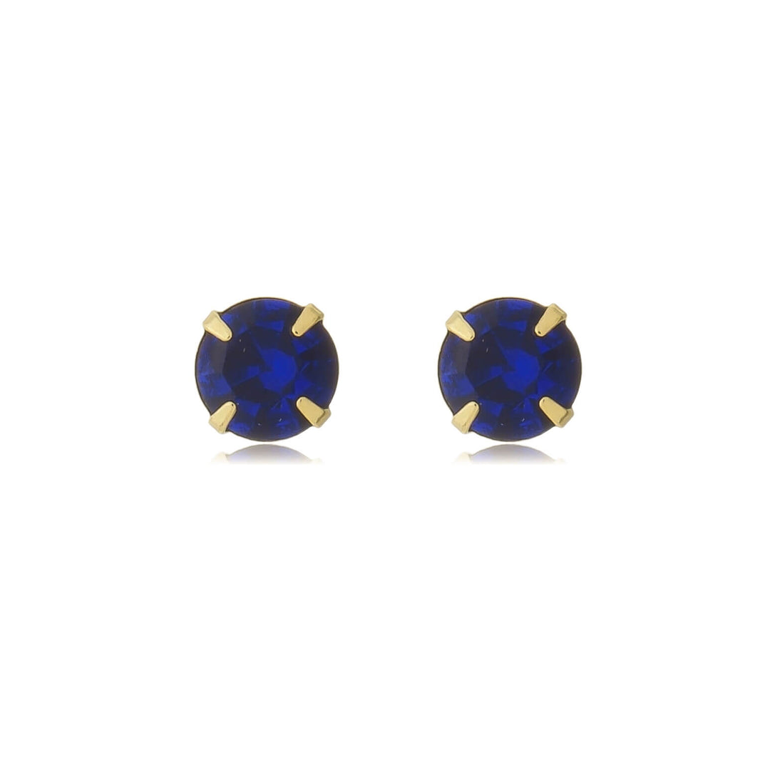 Brinco Ponto de Luz Azul Cravejado dourado semijoia Work Semijoias