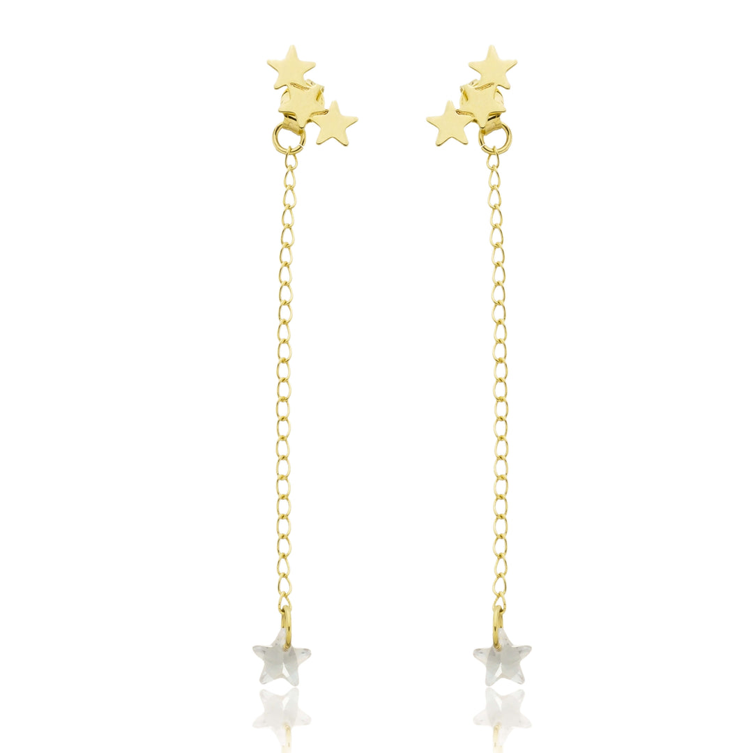 Brinco 3 Estrelas com Corrente dourado semijoia Work Semijoias