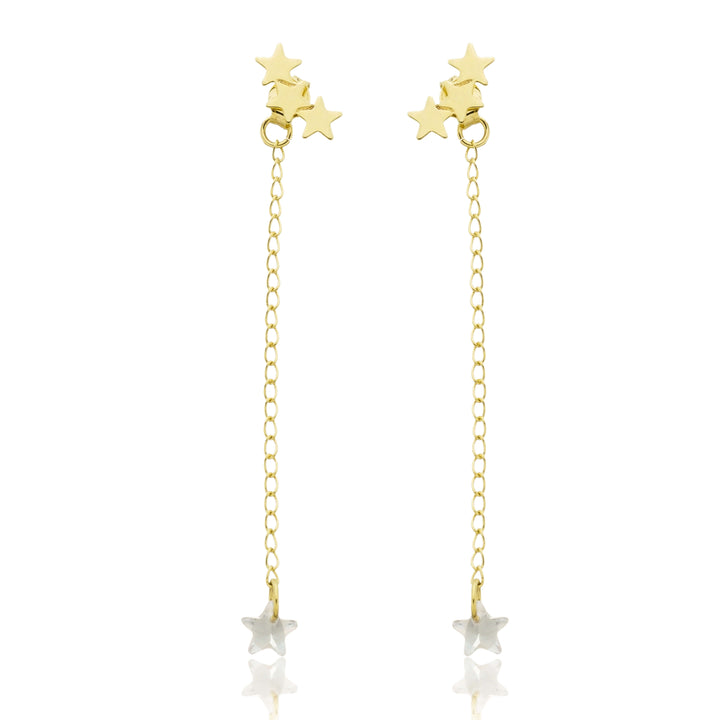 Brinco 3 Estrelas com Corrente dourado semijoia Work Semijoias