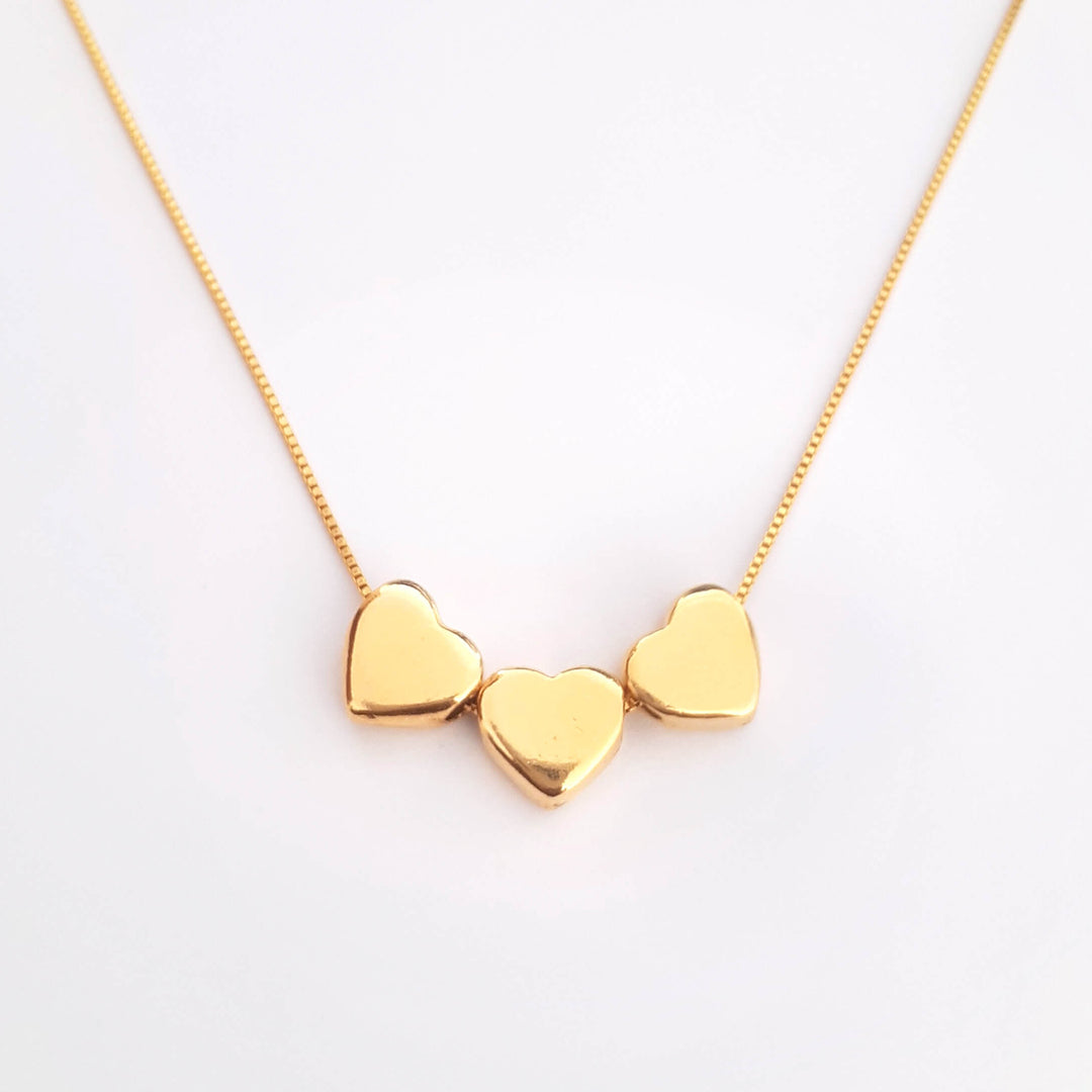 Colar Pingente 3 Corações Banhado a Ouro 18k