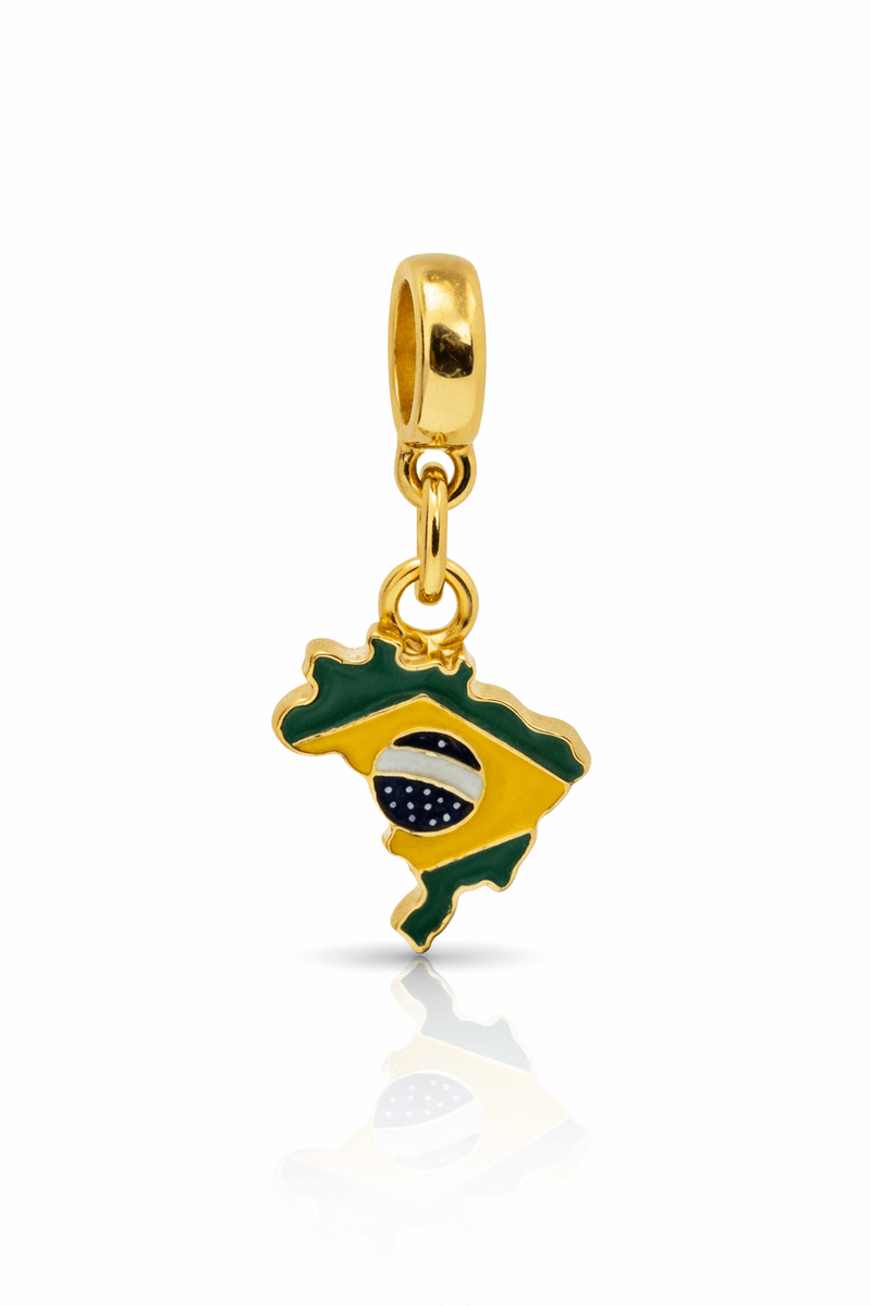 Berloque Brasil dourado semijoia Work Semijoias