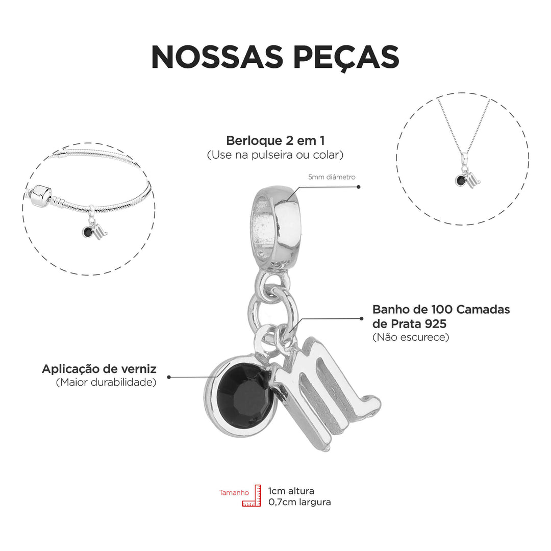 Berloque Signo Escorpião prateado — detalhe da peça Work Semijoias