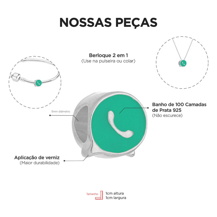 Berloque WhatsApp Separador Prata 925 — para quem vive conectada