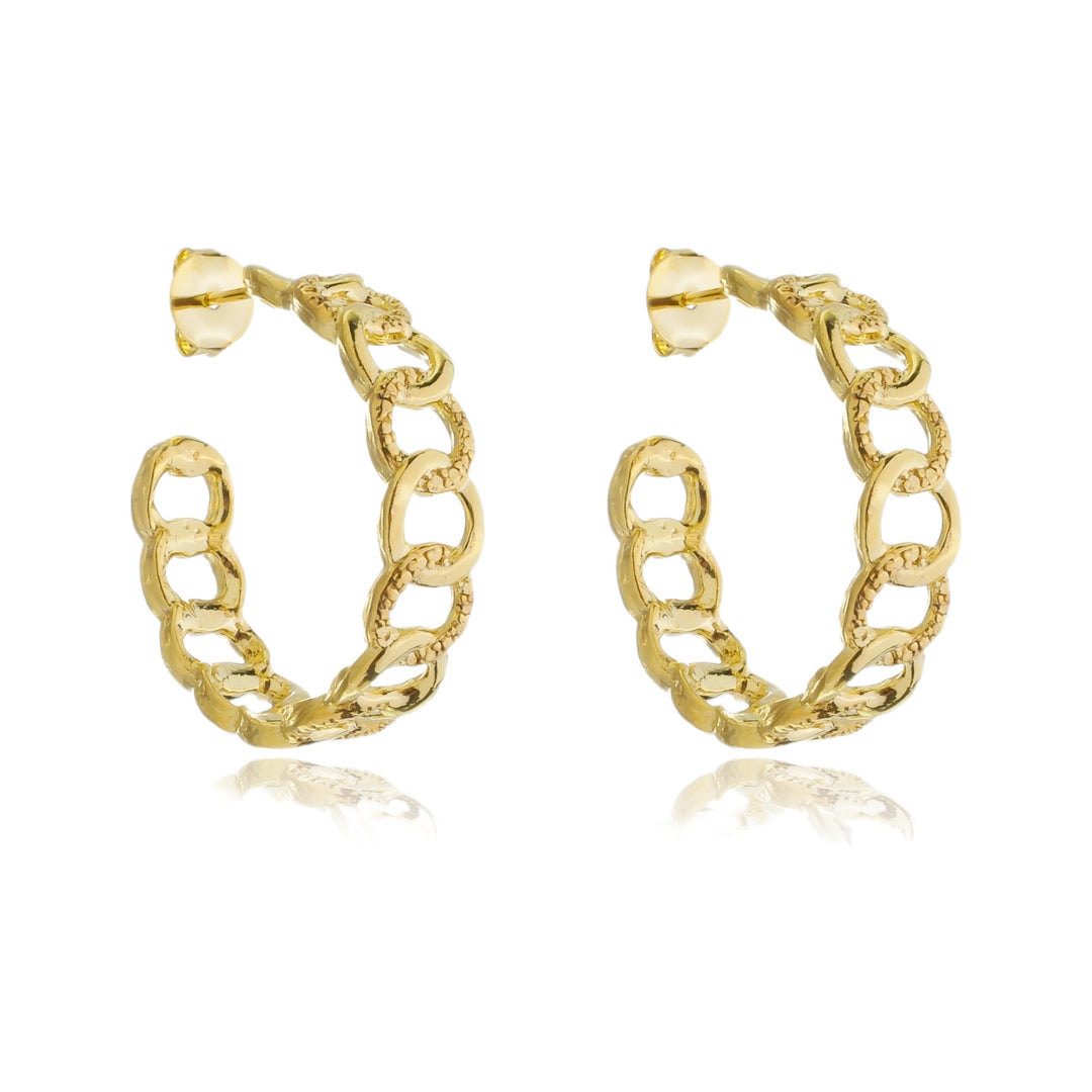Brinco Argola Modelo Corrente dourado semijoia Work Semijoias