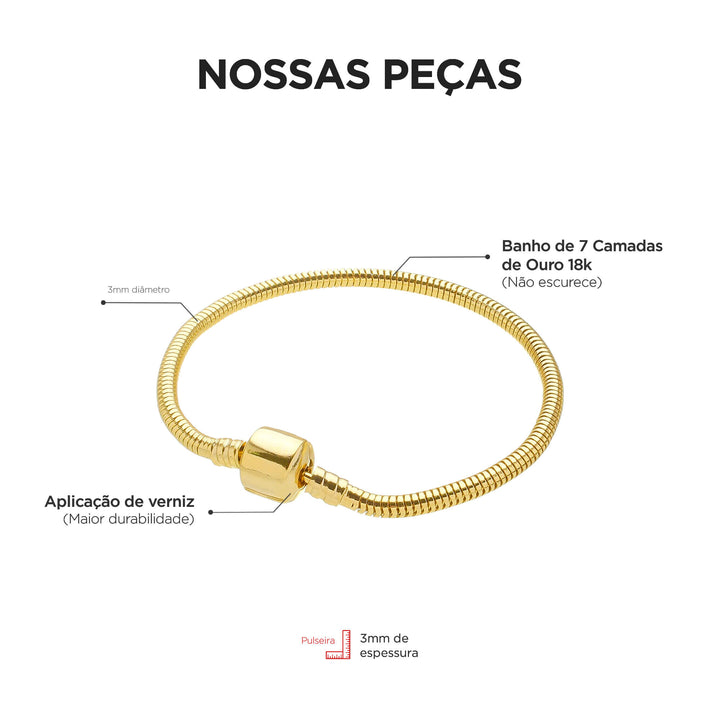 Pulseira Fecho Tambor Ouro 18k — detalhe do fecho tambor rosqueável