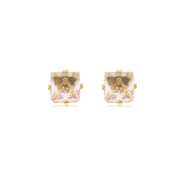 Brinco Ponto de Luz Quadrado Rose Zircônia Cravejada dourado semijoia Work Semijoias