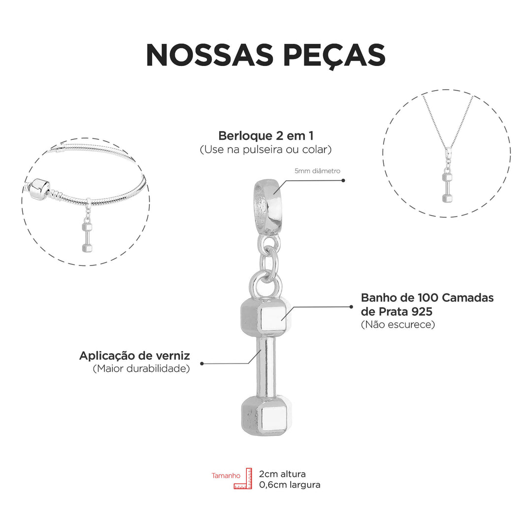 Colar Pingente Peso de Academia Banhado a Prata 925