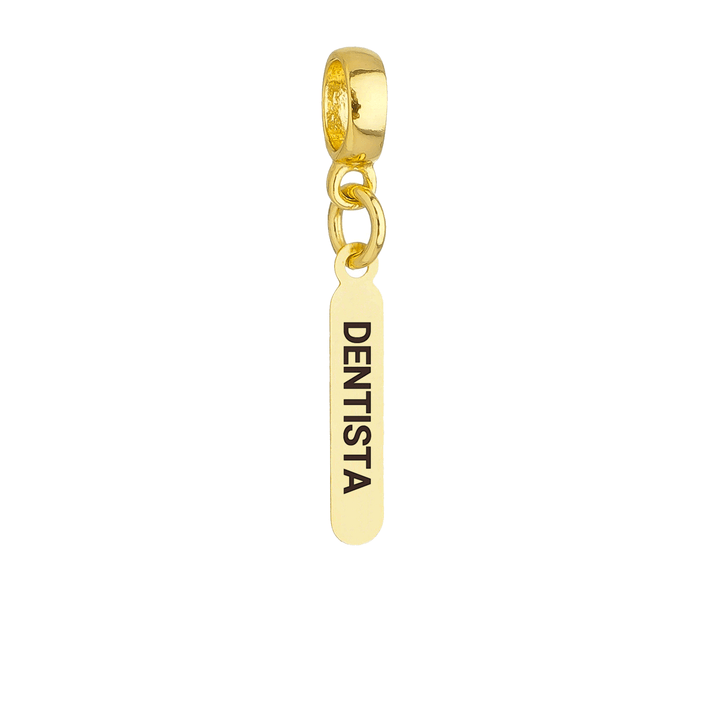 Berloque Plaquinha Dentista dourado semijoia Work Semijoias