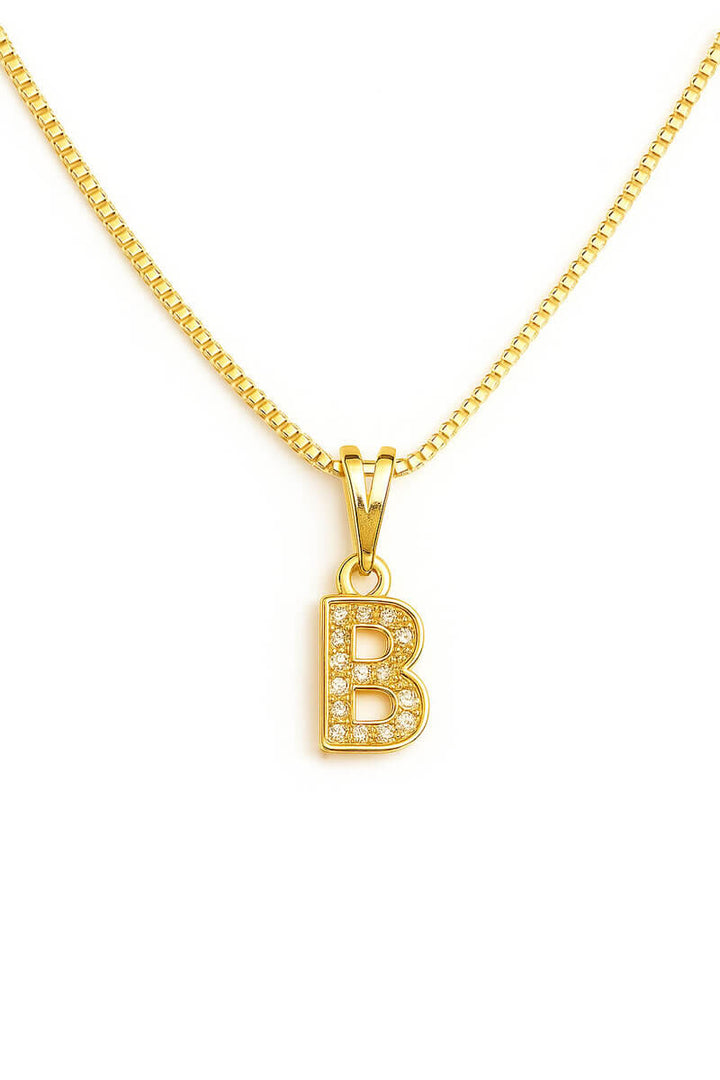 Colar Pingente Letra B Cravejado Banhado a Ouro 18k