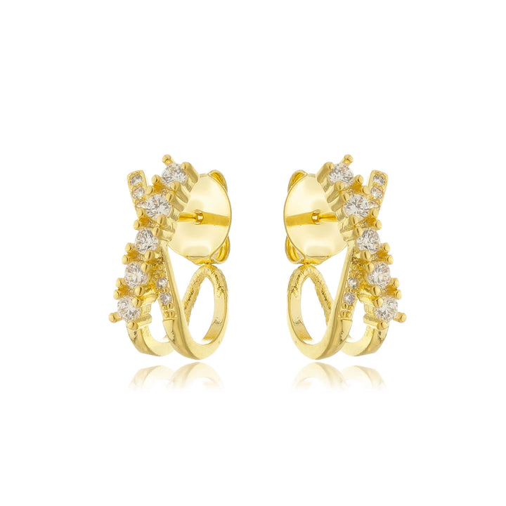 Brinco Argolinha Garra Zircônia Cristal dourado semijoia Work Semijoias