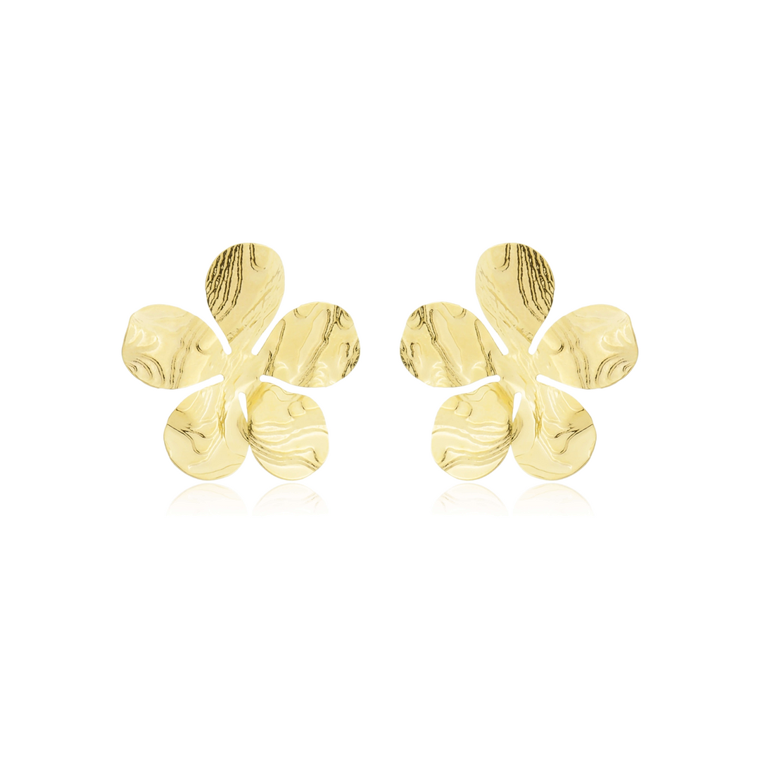 Brinco Flor Detalhada dourado semijoia Work Semijoias