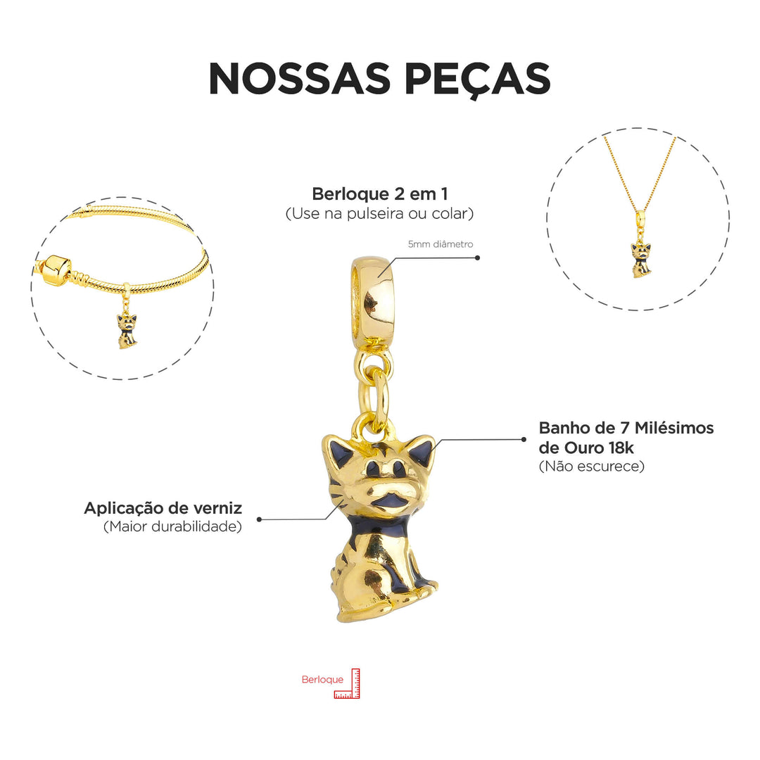 Berloque Gato Cat Ouro 18k — ângulo lateral semijoia Work Semijoias